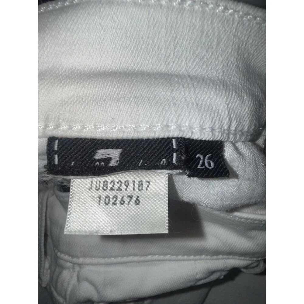 7 Seven For All Mankind High Waist Ankle Skinny Jeans Stretch Raw Hem White 26
